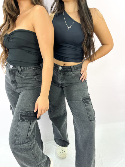 Calça jeans cargo estonada Alaska